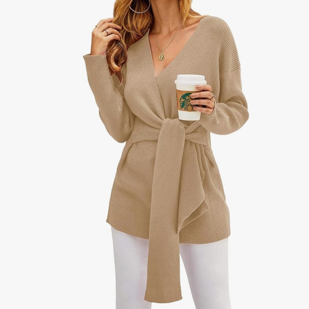 Ferbia – Oversized Knit Sweater Dress (Khaki, Size M)